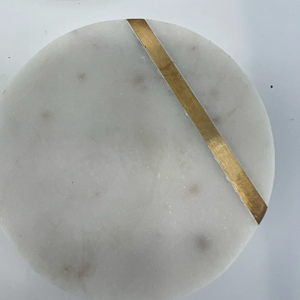 Cork & Mill Marble Coasters Set of 4  White Marble Gold Brass Bar Contemporary